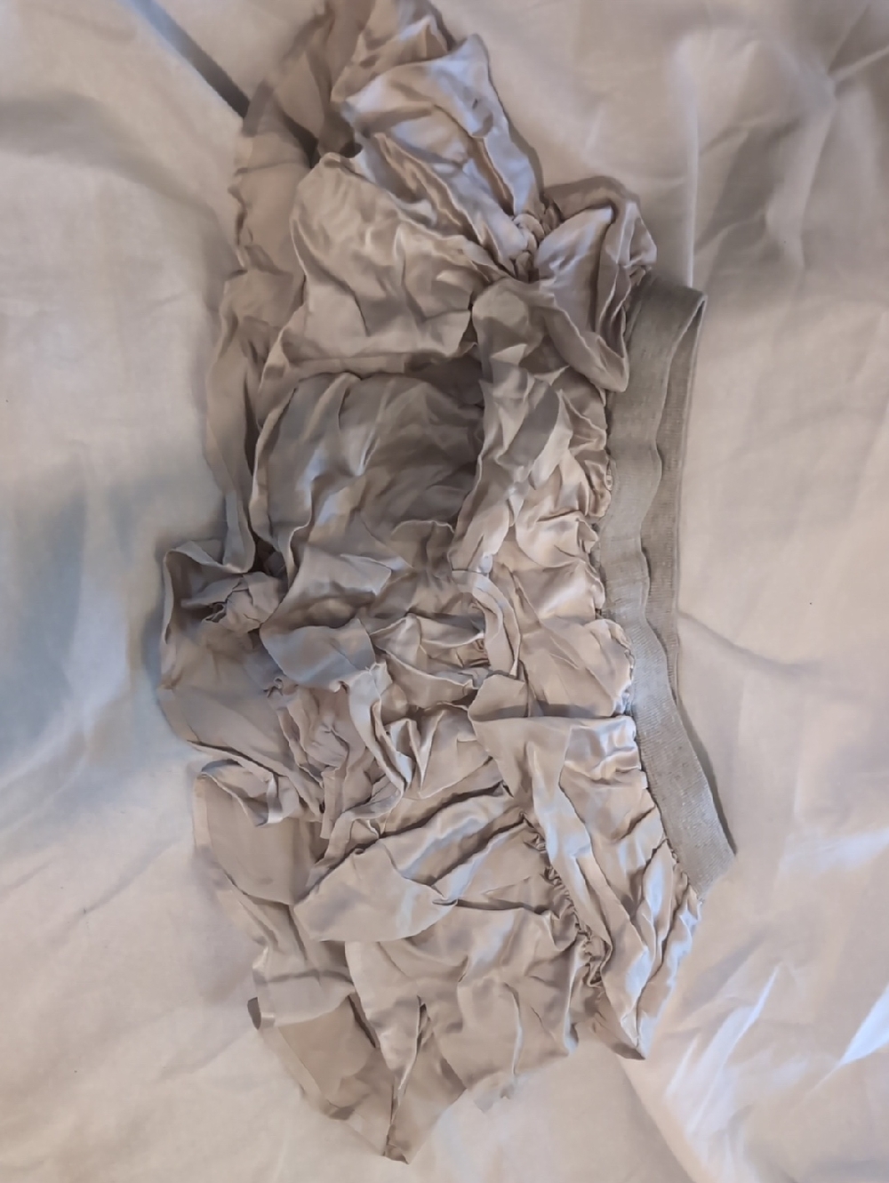 Ruffled Mini Skirt with Elastic Waistband in Light Taupe Size 1